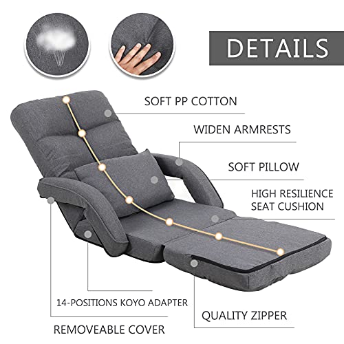 Floguor Indoor Floor Chair With Armrest And Pillow Folding Chaise Lounge Sofa 14-Position Adjustable Comfy Gaming Recliner Chair Padded Seats For Adults Ql8808Gr #TOP2