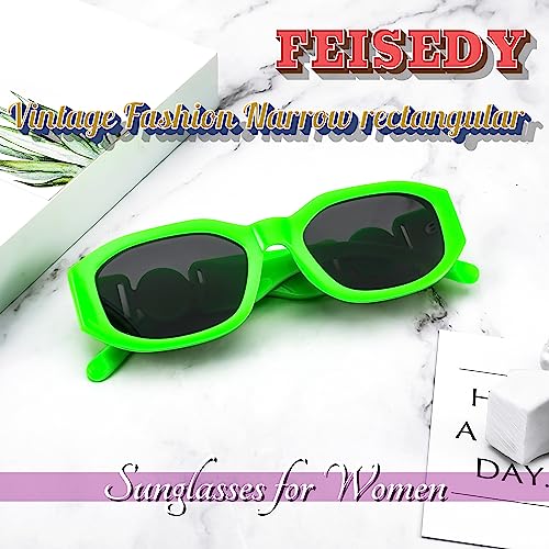Image of FEISEDY Retro Trendy Rectangle Sunglasses Women Men Narrow Shades B2322 | |Vintage Shades |UV400 Protection |Blocks Glare |Women & Men |Comes With A Storage Case