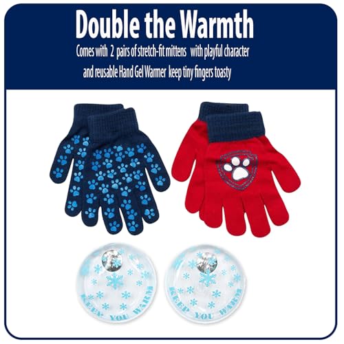 Image of Nicklelodeon Paw Patrol Boy's Winter Hat and 2 Pair of Gloves or Mittens Set (Toddler /Little Boys) Size Age 4-7, Paw Patrol Reversible Glove with Handwarmers