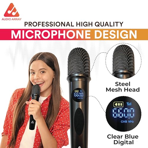 Image of Audio Array AM-W35 UHF Dual Wireless Premium Karaoke Microphones | 800mah 5-6 Hours Battery Backup | Range up to 50M | Karaoke Singing, Wedding, DJ, Church | PA System, Amplifier, Mixer, Party Box