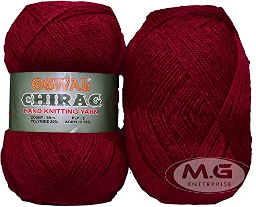 Image of M.G ENTERPRISE Os wal Chirag Mehroon (400 gm) Wool Ball Hand Knitting Wool /Art Craft Soft Fingering Crochet Hook Yarn, Needle Knitting Yarn Thread Dyed FA