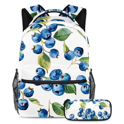 Sac à dos grande capacité motif myrtille et sa trousse scolaire robuste