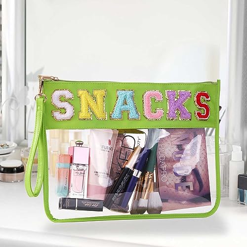 Image of Chenille Letter Clear Bag Purse Multi-purpose Transparent Waterproof Snacks Makeup Tote Bag with Wrist Strap