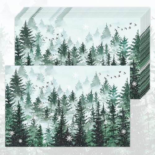 Weihnachtliche Papier-Tischsets mit Aquarell-Wald, Weihnachtsbaum,...