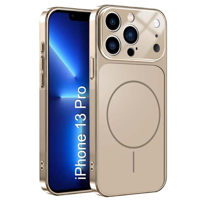 LuxuryKase Converter Case for iPhone 13 Pro | Premium Protective Mag-Safe Cover | iPhone 17 Pro Series Style Design | in Built Camera Guard | Wireless Charging Compatible - Gold