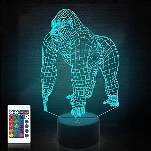 CooPark Gorilla 3D Night Light, Ape LED Illusion Hologram Lamp 16 Colors Changing with Remote Control, Kids' Bedroom Home Decor Cool Creative Gifts for Christmas Birthday Men Boys Cover