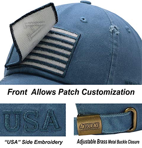 Image of Antourage American Flag Unisex Baseball Hat for Men and Women | USA Flag Mesh Snapback Flat Visor Cap + 2 Patriotic Patches
