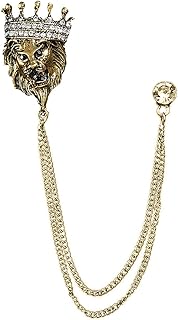 SYGA Men's &amp; Women Classic Animal Lion Head Corsage Suit With Eagle Chain Lapel Pin Tassel Brooch Pin with Crystal Chain(A...