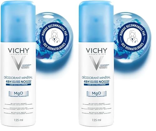 Vichy Déodorant Aérosol Efficacité Longue Durée 48 H Formule Minérale Sans Alcool Actifs Anti Odeur d'Origine Naturelle Adapté aux Peaux Sensibles 125 ml