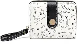 Carteira Feminina Kawaii com Estampa de Gatos – Bifold em Couro PU com Zíper Externo, Porta Moedas e Porta Cartões Compacta, Estilo Fofo para Uso Diário e Viagens