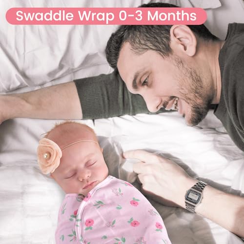 Image of david's kids 100% Cotton 3 Pack Baby Swaddle Wrap for 0-3 Months, Soft Breathable Swaddle Blanket for Newborn Infant, Adjustable Baby Wrap Sleep Sacks for Girls, Newborn Essentials, Floral