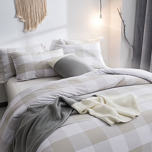 Merryfeel Duvet Cover Set,100% Cotton Yarn Dyed Plaid Check Duvet Cover Set - Full/Queen Linen #TOP3