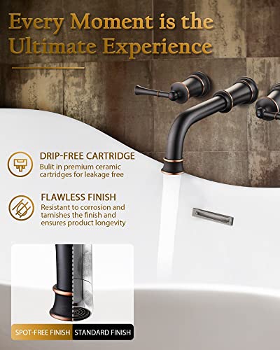 Hangoro Tub Faucet, Widespread 3 Holes Wall Mount Roman Bathtub Faucet Lever 2-Handles, Brass Rougn-In Valve High Flow 360° Swivel Spout Faucet For Bathroom, Oil Rubber Bronze(B2306-Orb) #TOP1