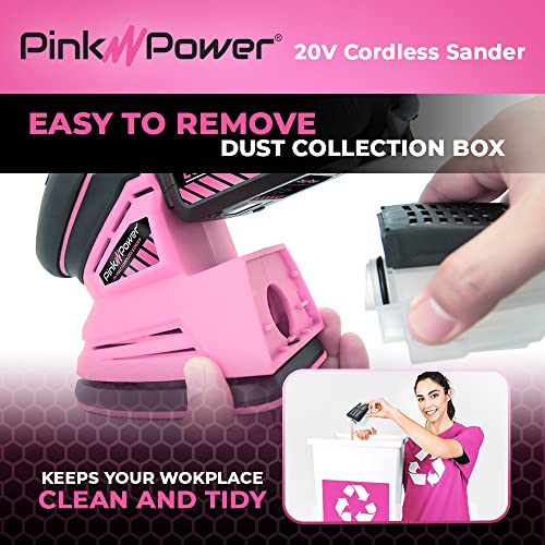 Pink Power Detail Sander for Woodworking 20V Cordless Electric Hand Sander for Wood Furniture - Mini Palm Sander Tool with Sandpaper, Li-Ion Battery & Charger - Small Handheld Sanding Machine - Image 4