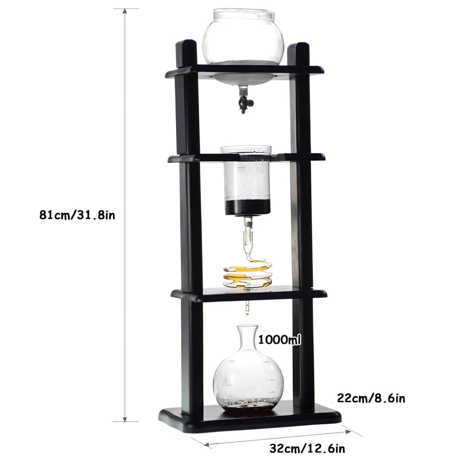 Cafetera de goteo Cold Brew con soporte de madera y velocidad ajustable, tecnología de goteo lento, hace 5-8 tazas, ideal para los amantes del café