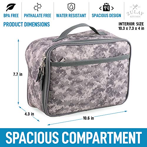 Zulay Insulated Lunch Bag - Thermal Kids Lunch Bag With Spacious Compartment & Built-In Handle - Portable Back To School Lunch Bag For Kids, Boys, & Girls To Keep Food Fresh (Digital Camouflage) #TOP2