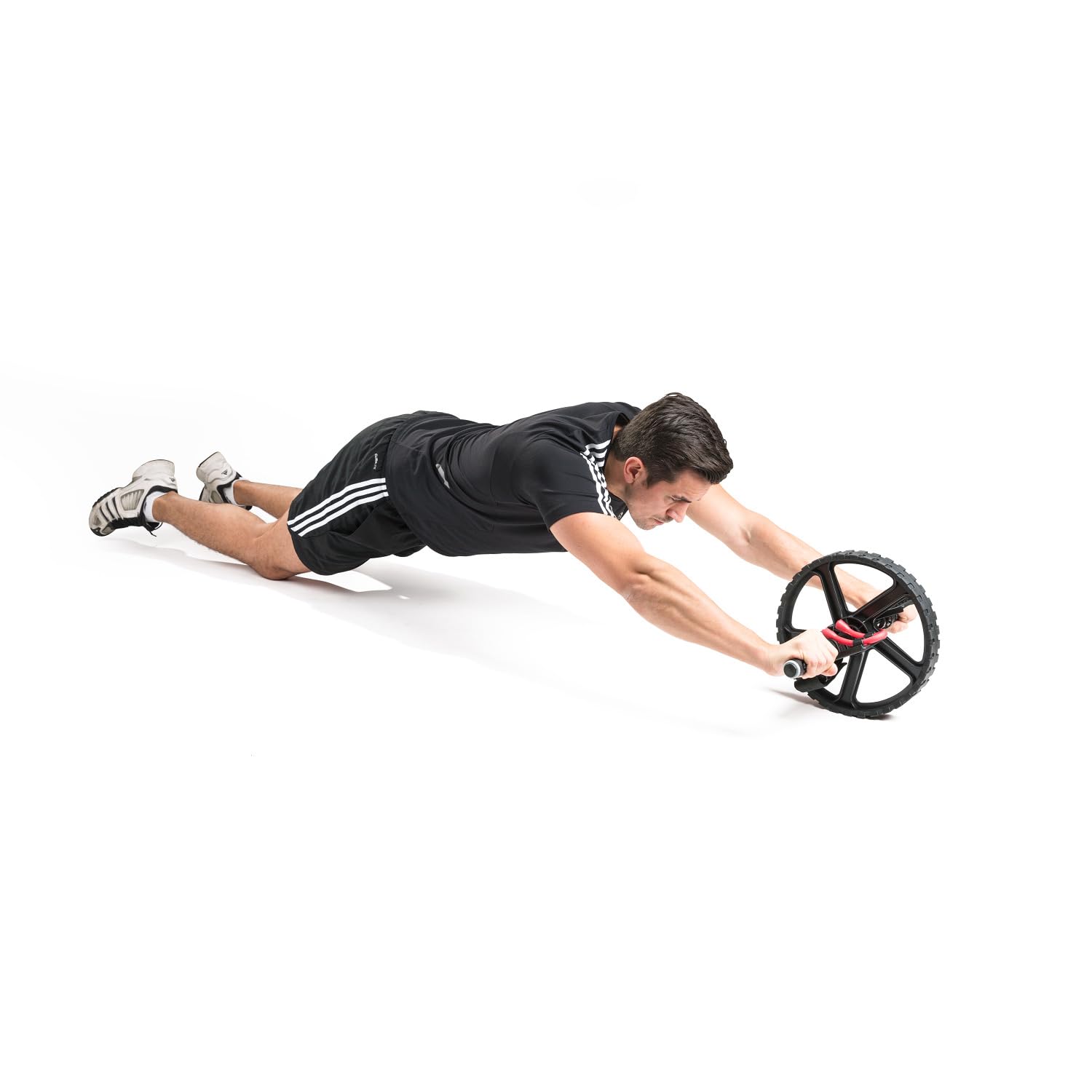 Sport-Thieme Bauchtrainer Roller Power AB Wheel Pro | Bauchmuskeltrainer/AB Roller mit Handgriffen u. Pedalen | Bis 100 kg belastbar | Gummi, Metall, Polypropylen | 30,5 x 50 cm | Schwarz-Rot