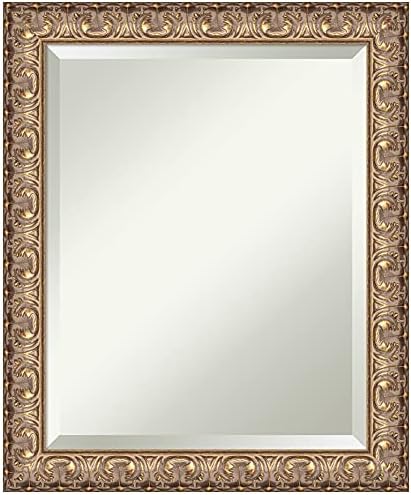 Amanti Art Beveled Wood Wall Mirror (23.5 x 19.5 in.), Florentine Gold Frame - Bathroom Mirror Gold, Small