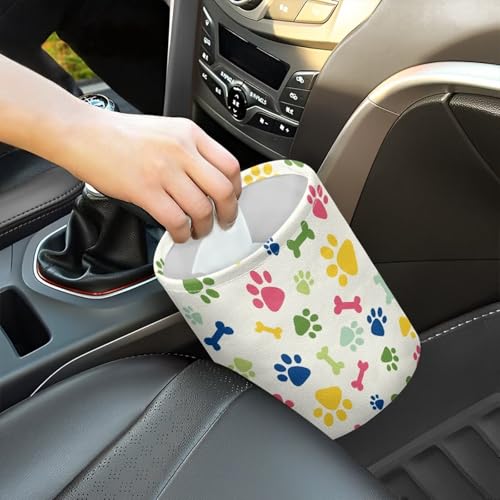 Image of Cute Dog Paw Print Hanging Portable Car Trash Can Waste Basket Car Accessories Interior Collapsible Accessories Trash Can Car Garbage Bag Small Trash Can