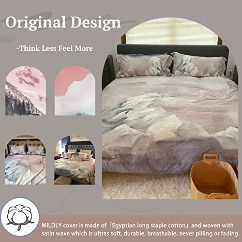 Mildly 100% Egyptian Cotton Duvet Cover King, Gray Pink Marble Pattern Comforter Cover Set 500Tc Watercolor Abstract Reversible Ultra Soft & Breathable Unique Design Neutral Bedding Set (No Comforter) #TOP1
