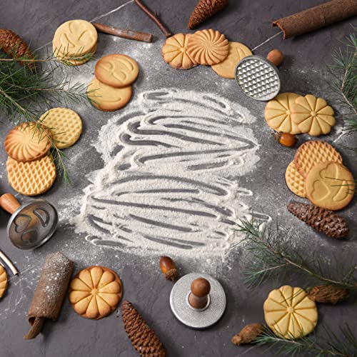 Oppein Heirloom Cookie Stamps Set Of 6, 3-Inch Round, Aluminum Press Mold For Baking Cookies And Pastry, Geometry Citrus And Emoji Cookie Stamps With Natural Hardwood Handle Gift Package. #TOP6