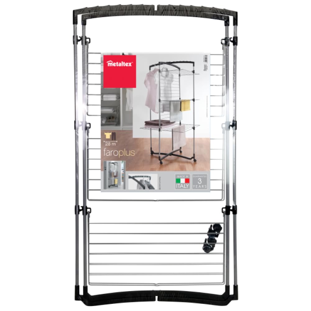 Metaltex 405773039 Faro plus Turmwäschetrockner 3-Etagen, silber / schwarz