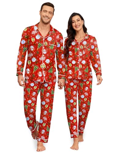 YOPUGEE Christmas Pajamas For Couple Santa Claus Modal Pajamas Long Sleeve Loungewear Button...