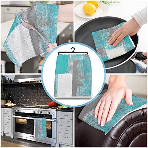 Kitchen Towels Set Abstract Paint Art Graffiti Lattice Tea Towel Microfiber Absorbent Washable Teal Turquoise White Grey Soft Hand Dish Towel Cleaning Cloth For Kitchen Bathroom, 18 X 28 Inch #TOP3