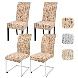 Alishomtll Stuhlhussen 4er Set Universal Stretch Kurzflor Stuhlhussen Schwingstuhl Elastische Abnehmbare Jacquard Stuhlbezug Waschbarer Hussen für Stühle für Esszimmer Hotel Bankett (Camel, 4 Stück)