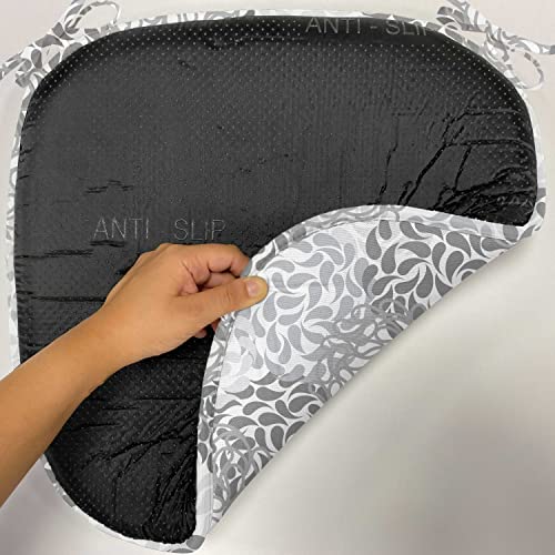 Lunarable Floral Chair Seating Cushion Set Of 4, Mixed Florets Pattern Abstract Buds Flourishing Blooms Design, Seat Pads For Office With Anti-Slip Backing, 16"X16", Charcoal Grey White #TOP4