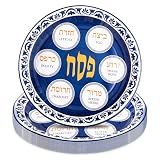 Potchen 25 Pcs Passover Seder Plates 9 Inch Disposable Paper Pesach Plates with Hebrew & English Text, Blue...