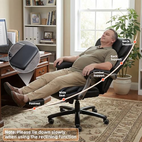 Image of 700lbs Big and Tall Office Chair for Heavy People-Heavy Duty Executive Chair with Adjustable Lumbar Support, Metal Base, PU Caster Wheels, Wide Seat for Sitting All Day