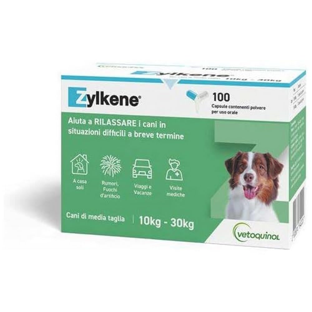 Zylkene Mangime Complementare | Cani 10-30 kg | Rilassante per situazioni di disagio |, 100 capsule da 225 mg