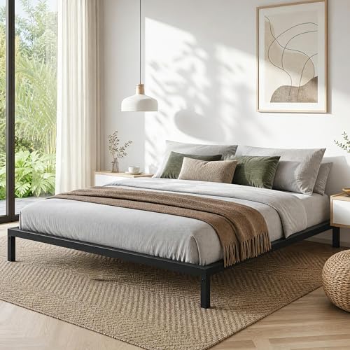 IDEALHOUSE 6 Inch Twin Bed Frames with Under Bed Storage Heavy Duty Mattress Foundation Easy Assembly No Box Spring Needed 75.2 Dx39 Wx6 H Platform Bed for Bedroom Apartment Black Metal