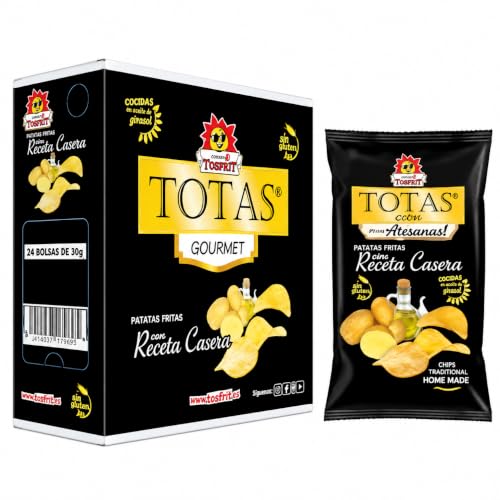 iChuches - Totas Gourmet Patatas Fritas Caseras 24 Bolsas de 30 g | Patatas de Corte Liso al Punto de Sal | Snack Sin Gluten