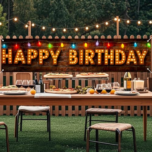 Image of Nuxovilar Birthday Yard Banner Brick Wall Lights 78.7x17.7 Polyester