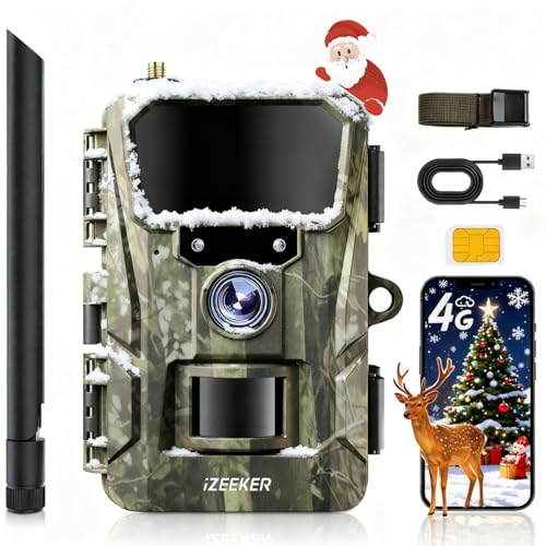 iZEEKER 2 en 1 Cámara de Caza 4G LTE 2K HD 48MP, Cámara Fototrampeo con App, Visión Nocturna Infrarroja, Detector de Movimiento, Cámara de Animales Salvajes IP66 Resistente al Agua