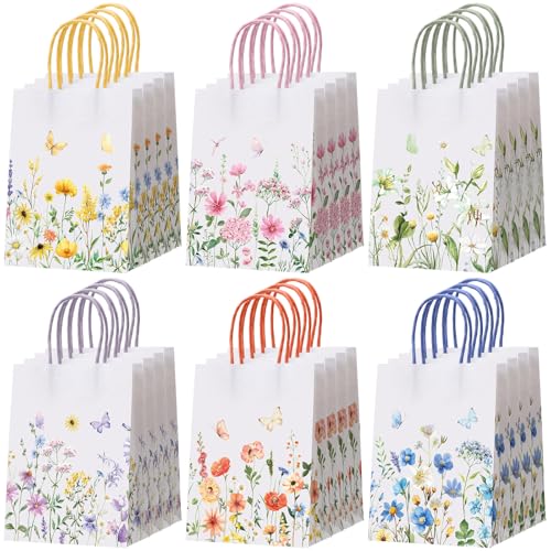 Gaillty 24 Pcs Wildflower Paper Gift Bags 6 Styles Floral Goodie Bags with Handles Flower Wedding Welcome Bag for Wedding Bridal Shower Engagement Baby Shower Birthday Spring Tea Party Supplies