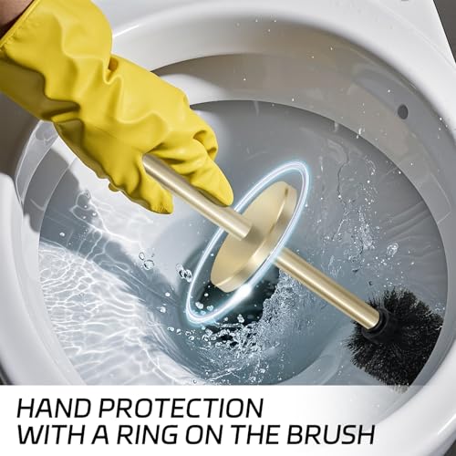 Image of Stainless Steel Toilet Brush with Holder Set for Bathroom Storage and Organization Toilet Bowl Cleaner Brush and Holder (1, Gold)