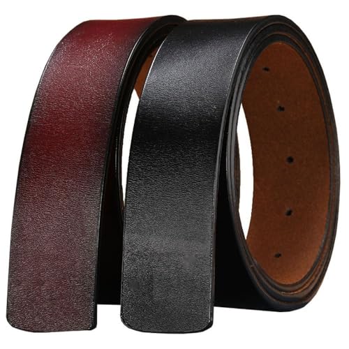 Casual Replacement Classic Waistband Genuine Leather Belt No Buckle Girdle 3.3/3.8cm with Hole(01 Brown 3.8cm)2
