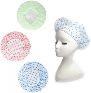 Shower Cap, Waterproof Shower Caps for Women Reusable Plastic Shower Cap Large Elastic Bath Cap for Women Spa Salon Home Use and Hotel (3PCS)