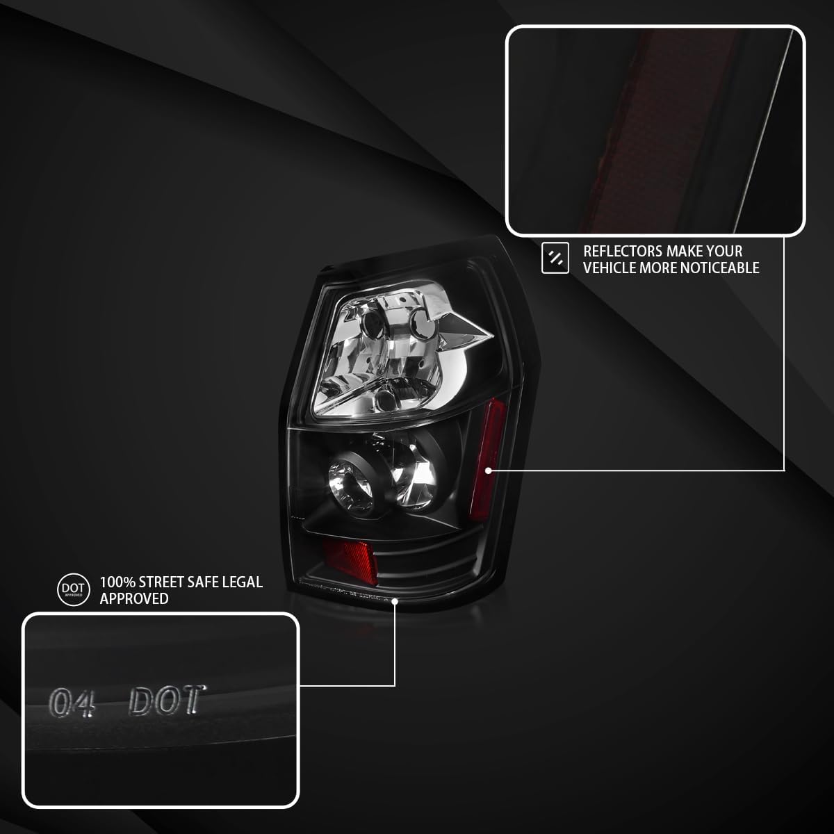 Autozensation Compatible with 2005-2008 Dodge Magnum, Left + Right Pair Assembly, Black Tail Lights