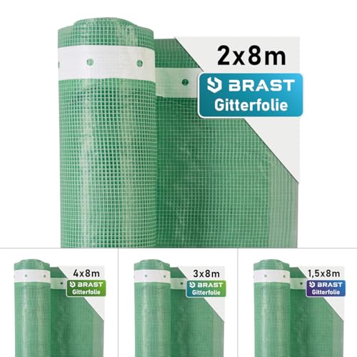 BRAST Gitterfolie Gewächshausfolie 250 g/m | 20 Größen | Breite: 1 54m | Länge: 515m | Grün | verstärkter Nagelrand | UV-beständig lichtdurchlässig witterungsbeständig wasserdicht | 2x8m
