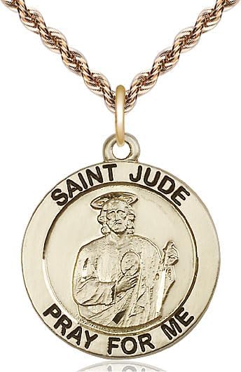 14kt Gold Saint Jude Pendant on a 20 inch Gold Filled French Rope Chain