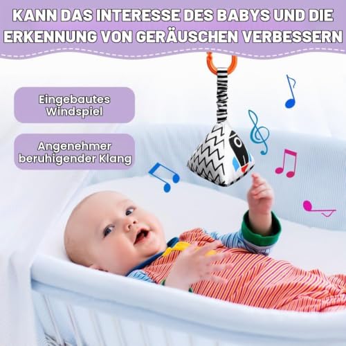 Aolso Kinderwagen Spielzeug, 4Pcs hängendes Rasselspielzeug, Kontrast Spielzeug, Sensorisches LernspielzeugBaby-Hängespielzeug… – Ansicht 5