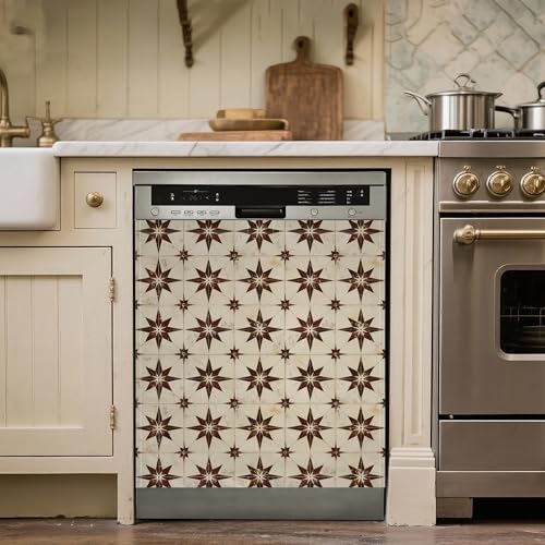 Dishwasher Cover Magnet Vintage Geometric Pattern Magnetic Dishwasher Cover Fridge Panel Decal for Home Kitchen Decor 23x26 in