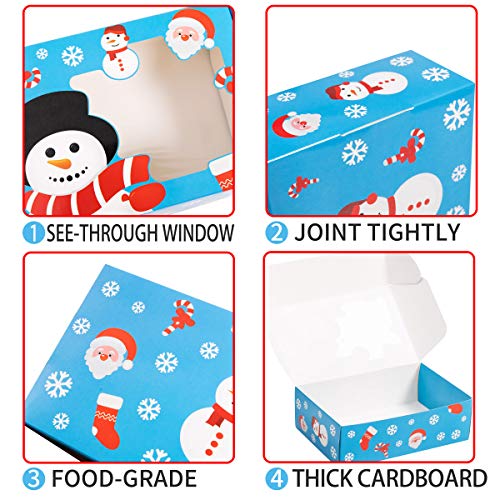 Joy Bang Christmas Cookie Boxes 20PCS Christmas Cookie Gift Boxes with Window Holiday Treat Box for Cookies Christmas Cookie Boxes Containers for Gift Giving Reindeer Santa Snowman gingerbread Man Cookie Boxes