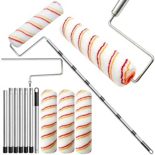 Lot de 3 rouleaux de peintre, 30 cm, barre télescopique en alliage d'aluminium pour murs, plafonds et portes