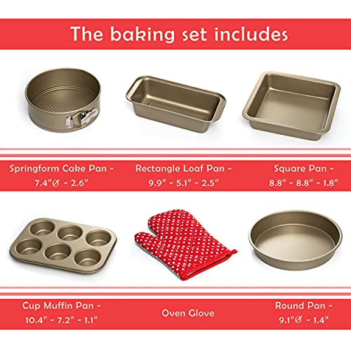5 Piece Baking Pans Set, Oven Safe Baking Sheet Set Carbon Steel Non-Stick Ptfe Coating, Bakeware Set With Heat Red Glove, Cookie Sheets For Baking Nonstick Set By Moss & Stone #TOP1