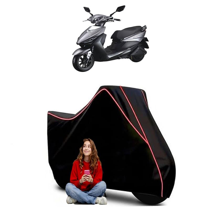 Image of YObykes Edge Scooty Bike Cover Water Resistant Outdoor Use Universal Fit Scooters Motorcycles Heavy Duty UV Protection Dust Rain Scratch Resistant Elastic Bottom Black Blue Piping